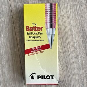 Box Of 12 Vintage Pilot The Better Ball Point Pen Fine Point Red Ink 37011 BP-S